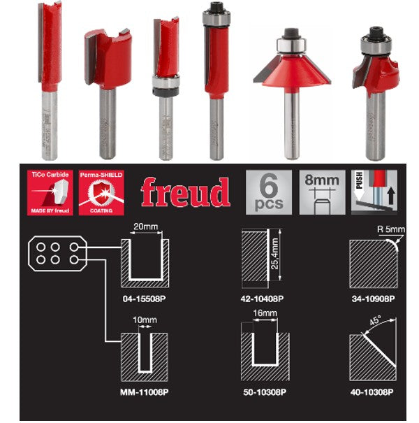 Fräserset Essential gemischt 6Teilig Schaft Ø8mm