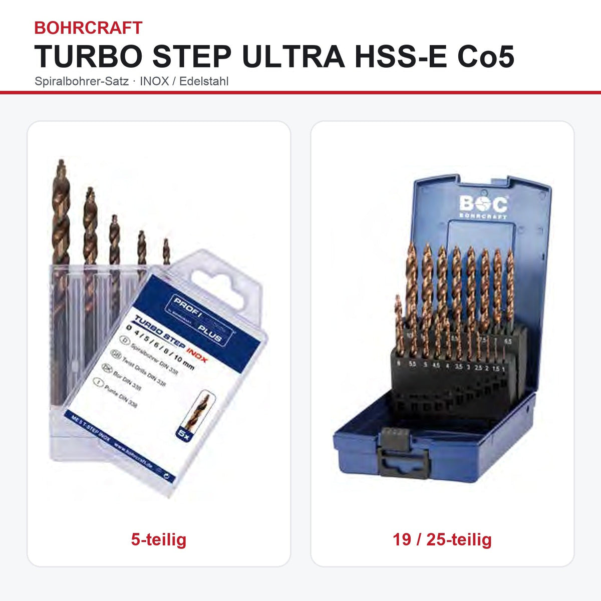 BOHRCRAFT TURBO STEP ULTRA HSS-E Co5 INOX Spiralbohrer-Satz