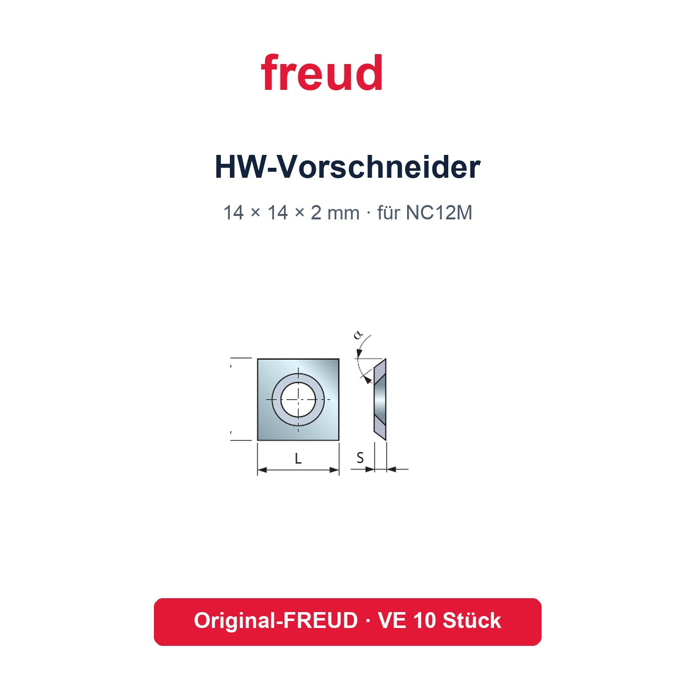 FREUD HW-Vorschneider 14 x 14 x 2 mm für NC12M – Originalzubehör VE 10 Stück