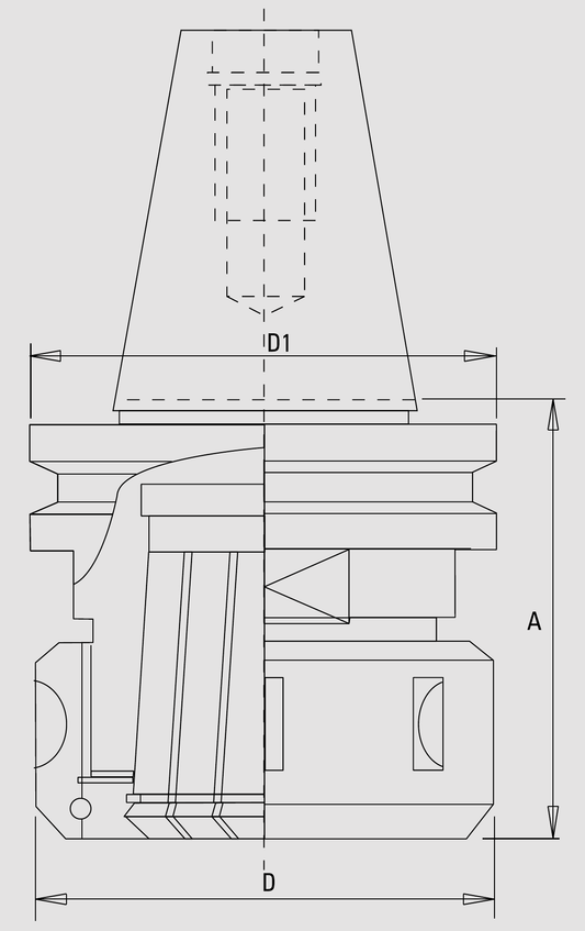 GUHDO 6369 Spannzangenfutter SK30/SK40 – schematische Herstellerzeichnung; Maße und Anzugsbolzen abhängig von der Variante